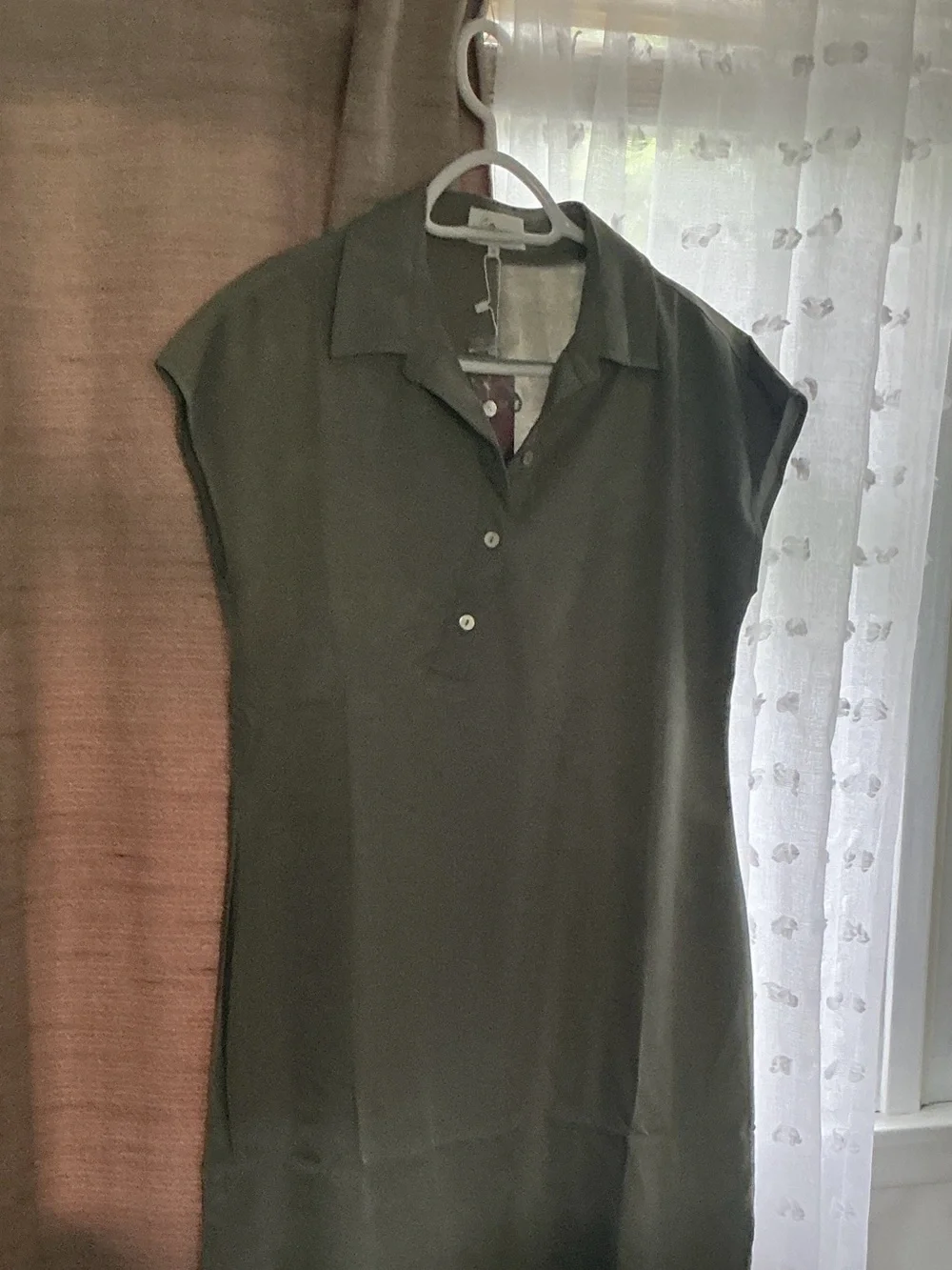 Sleeveless Polo Tunic Dress - Olive Green